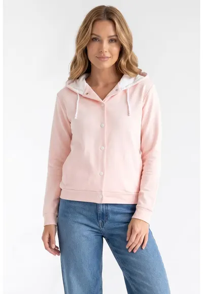 Cardigan cu gluga - decolteu in V - maneca lunga - croi petrecut lejer - lungime standard - M1370 - Roz