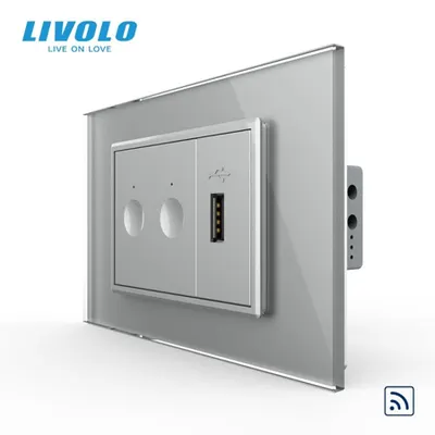 Intrerupator tactil dublu control telecomanda RF + priza USB, 3M, rama sticla Gri