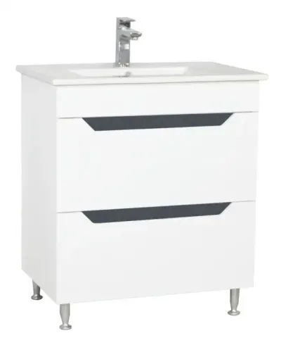 Set Baza front MDF si Lavoar seria 056, cu sertare, 70 cm, alb + antracit