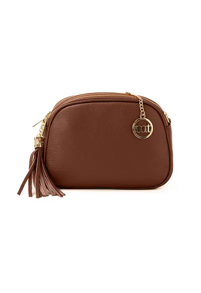 Geanta crossbody din piele cu trei compartimente Gradisca - Maro Siena