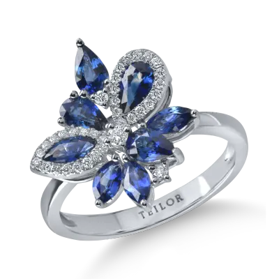 Inel din aur alb cu safire marquise si pear si diamante de 1.6ct