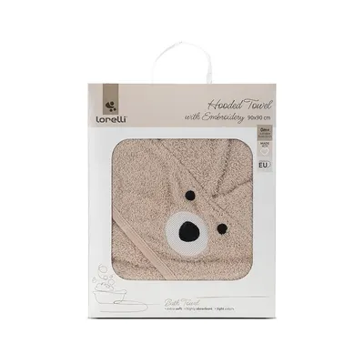 Prosop de baie cu gluga si broderie 90 x 90 cm din bumbac 0 luni+ Soft Beige