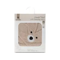 Prosop de baie cu gluga si broderie 90 x 90 cm din bumbac 0 luni+ Soft Beige