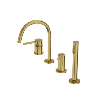 Baterie cada cu montaj pe cada, auriu periat, 4 gauri, cu set dus, pipa 20 cm, LaVita Verdi