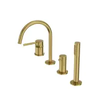 Baterie cada cu montaj pe cada, auriu periat, 4 gauri, cu set dus, pipa 20 cm, LaVita Verdi