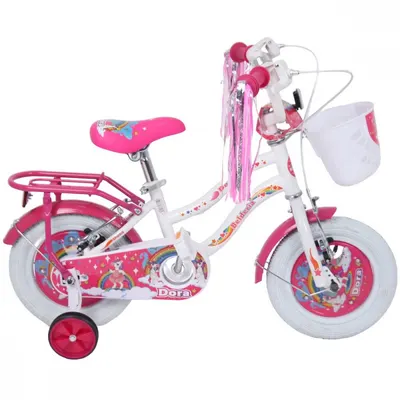Bicicleta pentru copii Belderia Dora Alb 2-4 ani, roti 12 inch, roti ajutatoare si frane V-Brake, cosulet si portbagaj