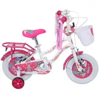Bicicleta pentru copii Belderia Dora Alb 2-4 ani, roti 12 inch, roti ajutatoare si frane V-Brake, cosulet si portbagaj