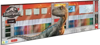 Set de desen Multiprint - Jurassic, 4 ștampile și 60 de creioane fetru