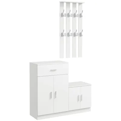HOMCOM Mobilier de Hol cu Cuier din Lemn, Spațiu de Depozitare și Design Elegant, 100x32x187cm, Alb | Aosom Romania