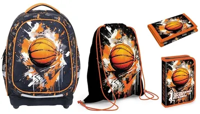 Set școlar S. Cool Basketball - rucsac, penar cu rechizite, geantă sport și portofel