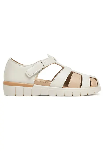 Sandale dama - velcro - bej - material textil -