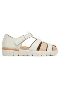 Sandale dama - velcro - bej - material textil -
