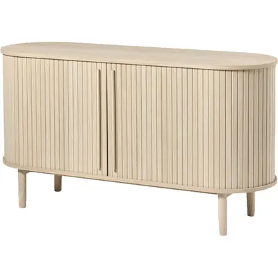 Comodă în culoare naturală cu aspect de lemn de stejar cu ușă glisantă 140x76x45 cm Meta – Unique Furniture