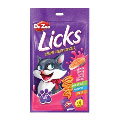 Dr. Zoo Licks - Snack cremos pentru pisici - Somon - 4 x 15g
