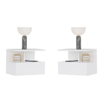 Set 2 Noptiere suspendate Kabi, 1 Usa, Alb, 45 x 30 x 34 cm