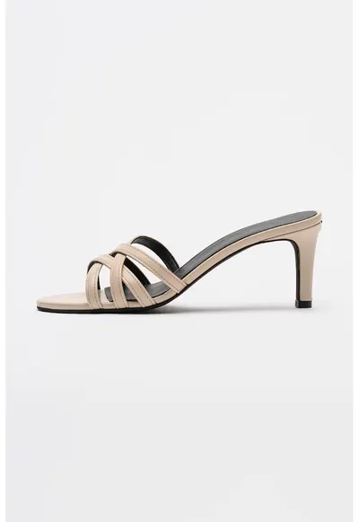 Papuci din piele cu toc Essential - Roz prafuit inchis