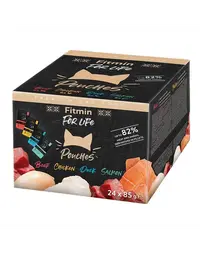 FITMIN For Life Cat Pouch Multipack 24x85g Plicuri hrana pisici, cu vita, rata, pui si somon in sos