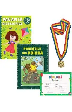Pachet: Vacanta distractiva. Povestile din poiana + Diploma + Medalie - Clasa 3