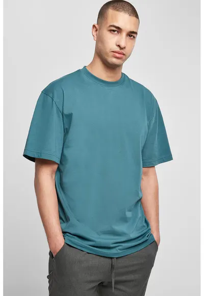 Tricou din bumbac cu decolteu la baza gatului - Albastru petrol