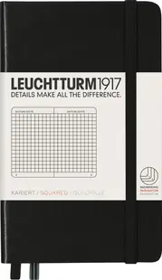 Agendă de buzunar Leuchtturm1917 - A6, pagini pătrate, neagră