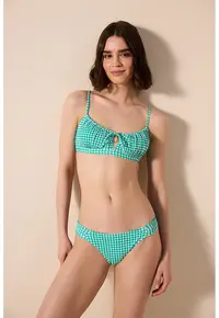 Sutien de baie cu model in carouri - Turcoaz/Alb optic