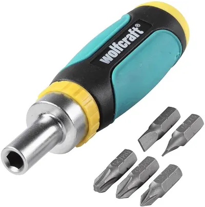 Set Wolfcraft - Șurubelniță magnetică cu clichet și biți, 6 bucăți