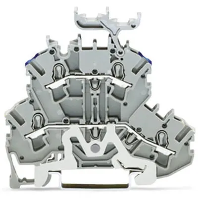 Double-deck terminal block; Shield/through terminal block; Shield/N; with marker carrier; Blue conductor entry upper deck; for DIN-rail 35 x 15 and 35 x 7.5; 2.5 mm²; Push-in CAGE CLAMP®; 2,50 mm²; gray