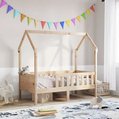 Gossi cadru pat tip casa pentru copii, 70x140 cm, lemn masiv de pin