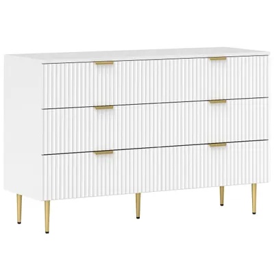 HOMCOM Comodă 6 sertare comodă cameră mobilier de depozitare modernă cu mânere și picioare aurii, 120 x 40 x 76,5 cm, alb | Aosom Romania
