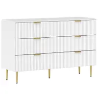 HOMCOM Comodă 6 sertare comodă cameră mobilier de depozitare modernă cu mânere și picioare aurii, 120 x 40 x 76,5 cm, alb | Aosom Romania