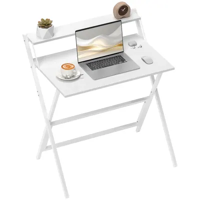 HOMCOM Birou Pliabil cu Poliță pentru Monitor, 81.5x62x86.5 cm Alb | Aosom Romania