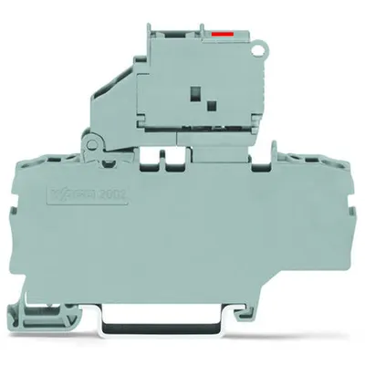 2-conductor fuse terminal block; with pivoting fuse holder; with additional jumper position; for 5 x 20 mm miniature metric fuse; with blown fuse indication by LED; 30 - 65 V; for DIN-rail 35 x 15 and 35 x 7.5; 2.5 mm²; Push-in CAGE CLAMP®; 2,50 mm²; gra