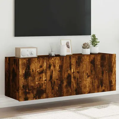 vidaXL Comodă TV de perete cu LED, 2 buc. stejar fumuriu, 60x35x41 cm