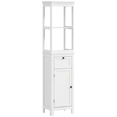HOMCOM Mobilier coloană de baie armoire haute cu 2 rafturi, 1 sertar și 1 dulap - 40 x 30 x 165 cm, alb | Aosom Romania