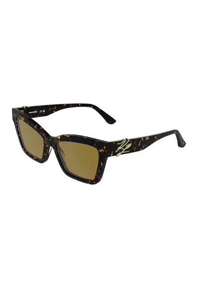 Ochelari de soare cat-eye cu detalii monograma - Maro inchis/Galben