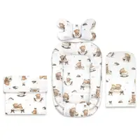 Set 4 in 1 Cosulet bebelus, MimiNu, Baby Cocoon 75x55 cm, Husa bumbac, Din bumbac certificat Oeko Tex Standard 100, Cu paturica 50x70 cm, Cu salteluta, Cu perna fluture, Tedy bear dreams beige