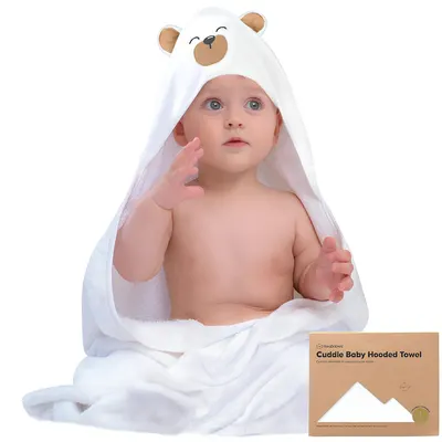 Prosop cu glugă KeaBabies - Fabricat din bambus organic, 89 x 89 cm, urs brun