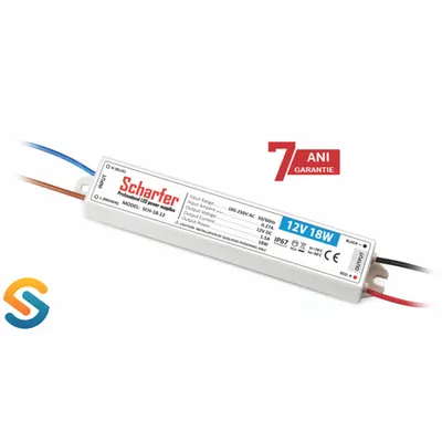 Sursa de alimentare pentru banda led- 18W 230AC/12VDC IP67 -garantie 7 ani