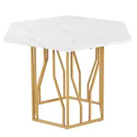Masă de dining hexagonală modernă, Alb+Auriu | Aosom Romania