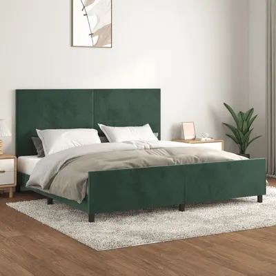 Gossi cadru de pat fara saltea, verde inchis, 200x200 cm, catifea