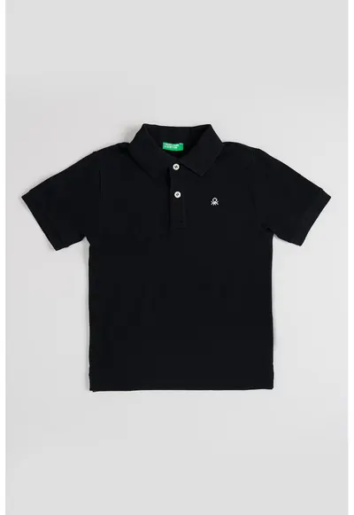 Tricou polo din bumbac pique cu aplicatie logo discreta - Negru