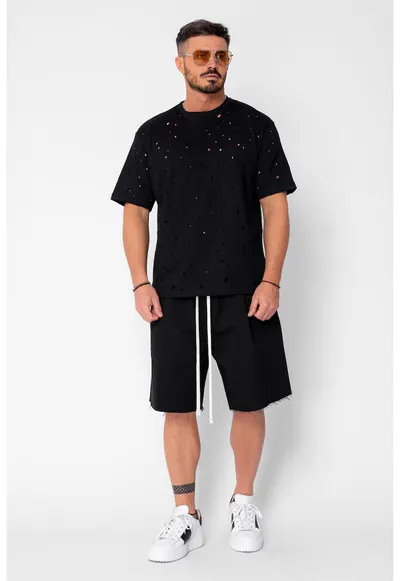 Tricou regular Ripped Black 21188 - Negru