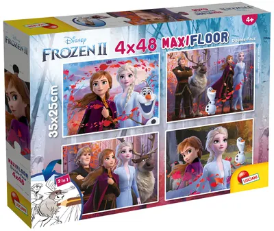 Puzzle cu două fețe Lisciani pentru colorare 4 х 48 piese - Regatul Înghețat 2