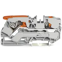 2-conductor through terminal block; with lever and push-button; 10 mm²; with test port; suitable for Ex i applications; side and center marking; for DIN-rail 35 x 15 and 35 x 7.5; Push-in CAGE CLAMP®; 10,00 mm²; blue