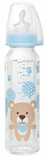 Biberon din sticlă pentru copii NIP - Flow M, 0-6 l, 250 ml, boy