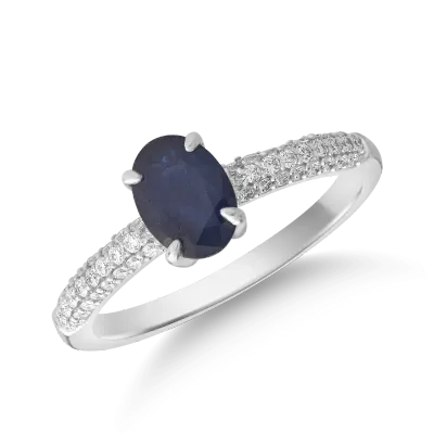 Inel din aur alb cu safir de 0.917ct si diamante de 0.212ct