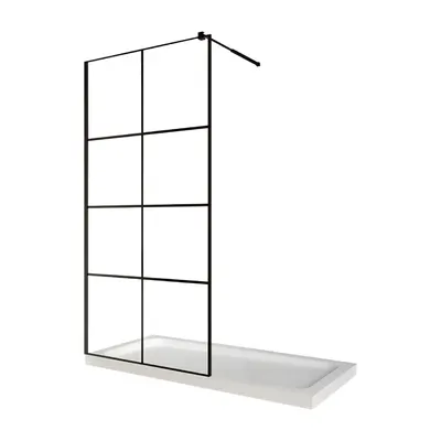 Paravan dus walk in / Perete dus sticla cu model Windows 101 6 mm profil negru mat tija extensibila 100 x 200 cm