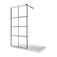 Paravan dus walk in / Perete dus sticla cu model Windows 101 6 mm profil negru mat tija extensibila 100 x 200 cm