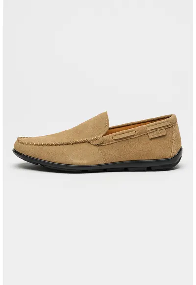 Pantofi loafer din piele intoarsa cu varf rotund - Maro taupe
