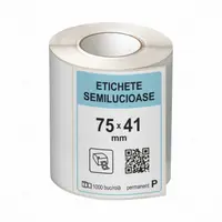 Rola etichete autoadezive semilucioase 75x41 mm, adeziv permanent, 1000 etichete rola